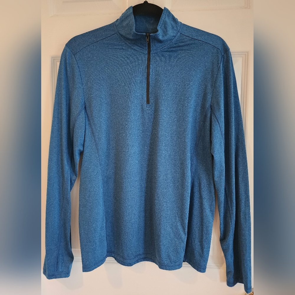 Z By Zella Men's Long Sleeve Shirt -  Performance, Quarter Zip, Blue, Small